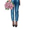 Fashion Spring illustration of dark skin woman wearing blue jeans holding bouquet of fresh pink roses