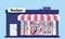 Fashion store exterior. Beauty shop boutique exterior with storefront and clothes. Vector illustration