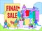 Fashion store sale concept, people buying clothes in outlet shop, flat style cartoon characters, vector illustration