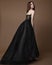 Fashion studio photo of elgant woman in long black dress