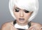 Fashion Stylish Beauty Portrait with White Short Hair. Beautiful