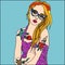 Fashion tattoo with glasses:  illustration of European and American girls
