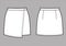 Fashion technical drawing of short wrap skirt