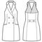 Fashion technical drawing of sleeveless vest dress with open back