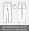 Fashion technical sketch men slim fit cargo pants with 2 patch pockets