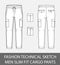 Fashion technical sketch men slim fit cargo pants with 2 patch pockets