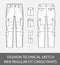 Fashion technical sketch men slim fit cargo pants with 4 patch pockets