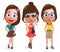 Fashion teen girl model vector characters set wearing stylish dress