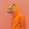 Fashion tiger in hoodie. Orange color monochrome portrait. Generative AI