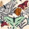 Fashion vector pattern with rustic plants and butterflies in vintage style