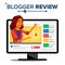Fashion Video Blogger Vector. Blog Channel. Woman Popular Video Streamer Blogger. Recording. Review Concept. Online Live