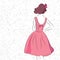 Fashion vintage girl in the pink dress