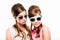 Fashion, vintage and sunglass with portrait of women in studio for elegant, pastel and beauty. Retro, confident and