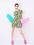 Fashion vogue model in colorful dress with