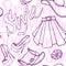 Fashion vogue seamless pattern vintage doodle hand drawn clothes and accessory vector illustration.