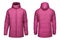 Fashion winter pink jacket, clipping path isolated white background.