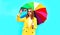 Fashion woman with colorful umbrella taking selfie by smartphone