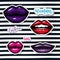 Fashion woman girls elements sticker and colorful lips on pop art on black striped background