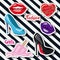 Fashion woman girls elements sticker on pop art diagonal stripe black background