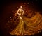 Fashion Woman Gold Dress, Luxury Girl Elegant Golden Fabric Gown