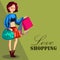 Fashion woman with shopping bag. Love shopping template, Fashion girl cartoon character