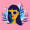 Fashion woman in sunglasses. glamourous girl in flowers. Fashionable female portrait for prints, cards