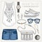 Fashion womanâ€™s casual outfit with jeans shorts, top and sneakers