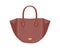 Fashion women leather handbag with handles, open-top compartment and wide side wings. Modern semi-circle shopper bag