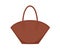 Fashion women leather handbag with rounded open top and handles. Modern stylish handheld basket tote bag with wide sides