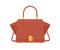 Fashion women trapeze flap bag with handle, shoulder strap and gold buckle. Modern stylish handbag with wide expanded
