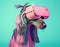 Fashionable Afghan hound dog wearing VR headset in fairy kei style