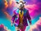Fashionable anthropomorphic sheep a wearing colorful neon business suit