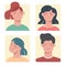 Fashionable avatars portraits, youth. Flat style vector isolates on white background.