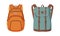 Fashionable Backpack or Rucksack with Two Straps Carried Over Shoulder Vector Set