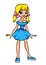 Fashionable beautiful teen girl blue dress style cartoon illustration