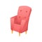 Fashionable beautiful upholstered armchair with wooden legs. Vector interior