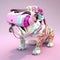 Fashionable bulldog wearing VR headset in fairy kei style