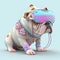 Fashionable bulldog wearing VR headset in fairy kei style