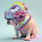 Fashionable bulldog wearing VR headset in fairy kei style