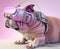 Fashionable bulldog wearing VR headset in fairy kei style