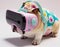 Fashionable bulldog wearing VR headset in fairy kei style