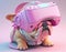 Fashionable bulldog wearing VR headset in fairy kei style