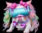 Fashionable bulldog wearing VR headset in fairy kei style