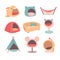 Fashionable cat beds. Chic glamorous kittens houses in flat style. Color vector illustrations drawn in doodle style. Set