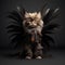 Fashionable Cat With Feathers And Costume On Black Background
