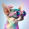 Fashionable chihuahua dog with flowers wearing glasses