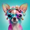 Fashionable chihuahua dog with flowers wearing glasses