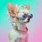 Fashionable chihuahua dog with flowers wearing glasses