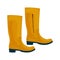 Fashionable classic high boots in yellow color. Autumn shoes. High-heeled boots. Vector illustration isolated on a white
