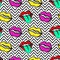 Fashionable colorful lips. Seamless pattern on zig zag background